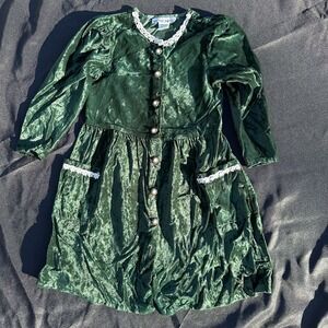 My Michelle Vtg Girls Green Velvet Dress Christmas Holiday Dress Sz 5 LongSleeve